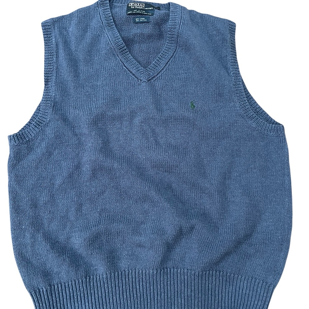 Vintage Polo  Blue V-Neck Cotton Sweater Vest